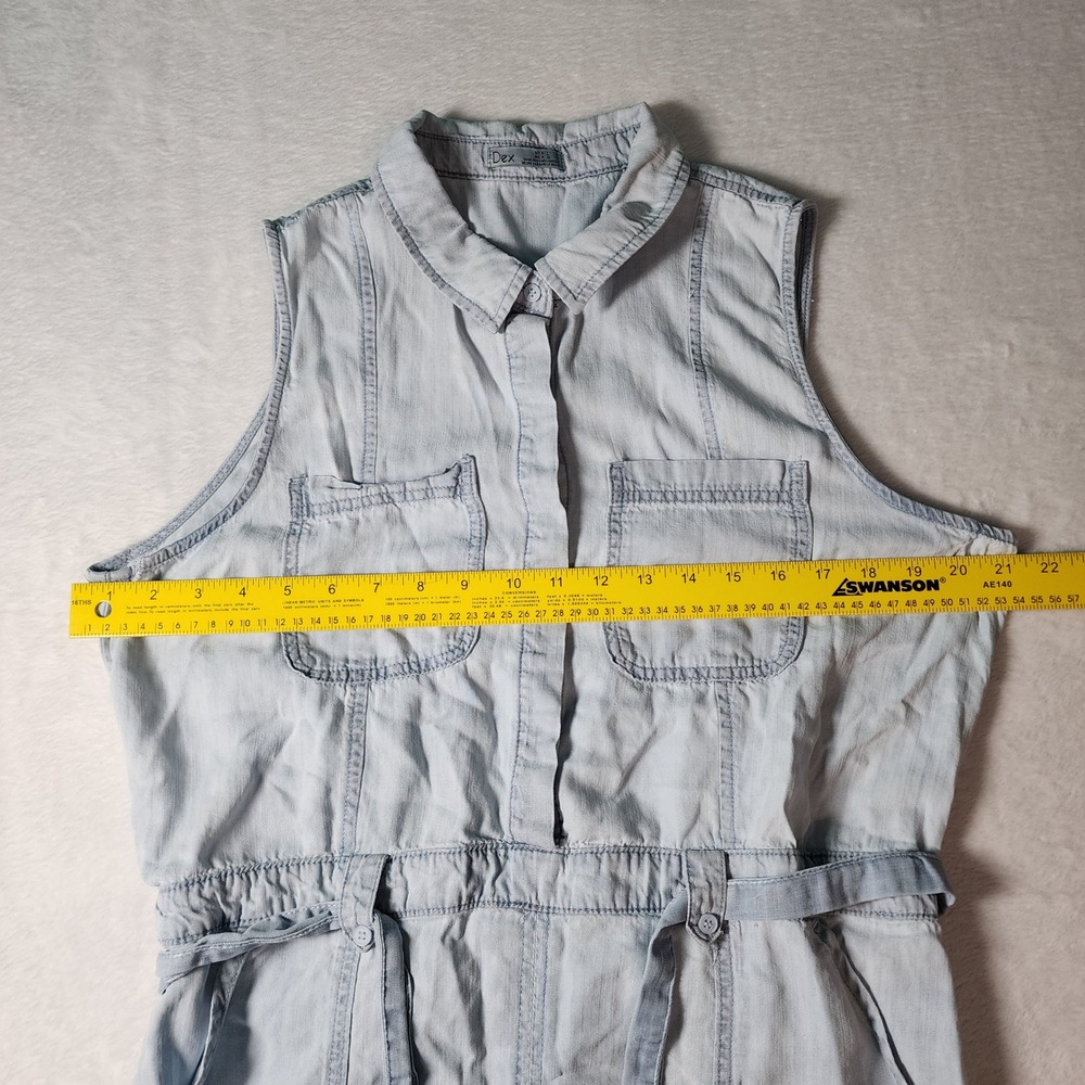 Dex‎ Denim Shirt Dress Womens Large Light Blue Sleeveless Belted Casual Tencil - Picture 11 of 13